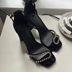 Sandro black rhinestone velvet sandals